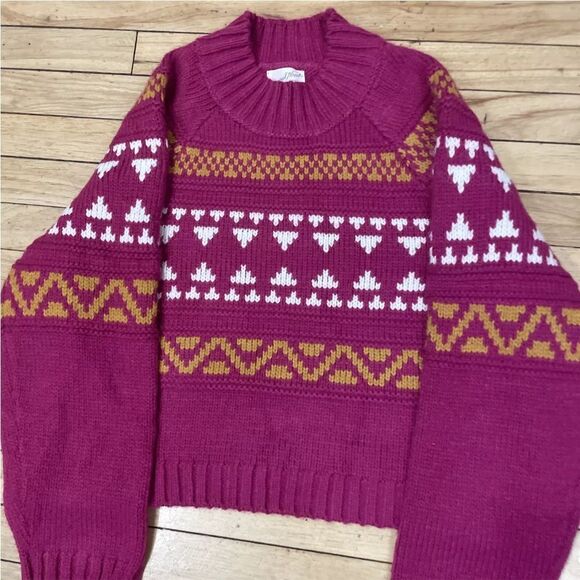 UNIVERSAL THREAD Crop Sweater Women Magenta Knit Mock Neck Gran Fair Isle L Geo - Picture 10 of 16